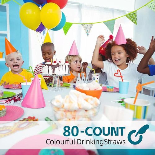 80 Pack Colorful Straws, Plastic Disposable Bendy Straws Extra Long Straws