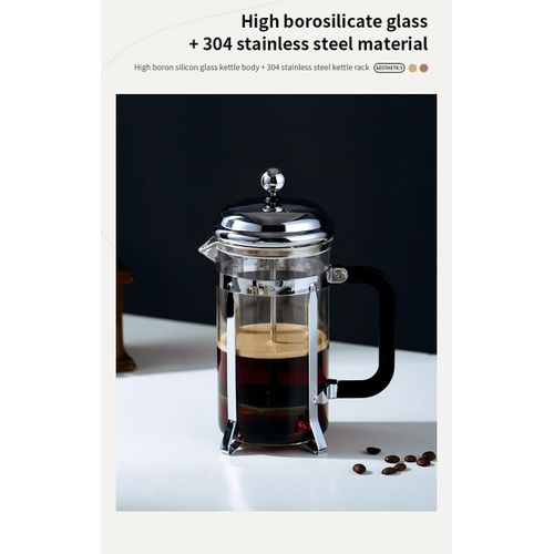 850ml French Press Coffee Maker, High-Heat Borosilicate Glass, Polished Stainless Steel Coffee Press