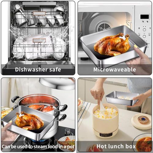 addigoes 6-Piece Stainless Steel Food Storage Container Set - Airtight Kitchen Storage Boxes with Lids, Freezer &amp; Oven Safe, Dishwasher Safe Trays &amp; Plates