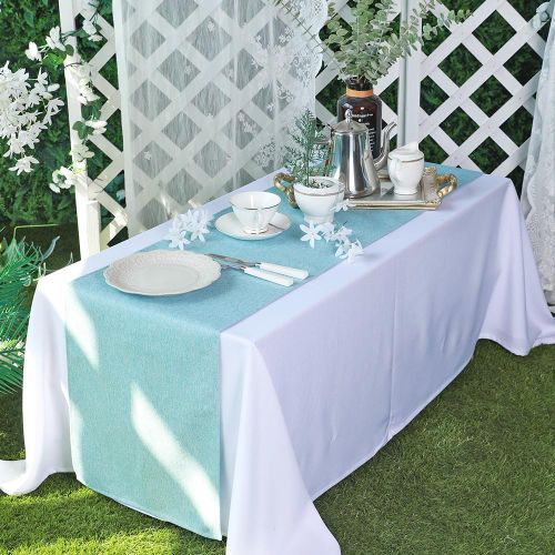Solid Tablecloth and Table Runner Set, Washable Kitchen Dining Table Decoration for Home Party Decor, Light Blue