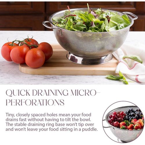 Colander for Kitchen – 5L Stainless Steel Strainer with Handle - Pasta Strainer Bowl for Pasta, Spaghetti, Vegetables, Fruit, and Pot Draining - Stainless Steel Colander