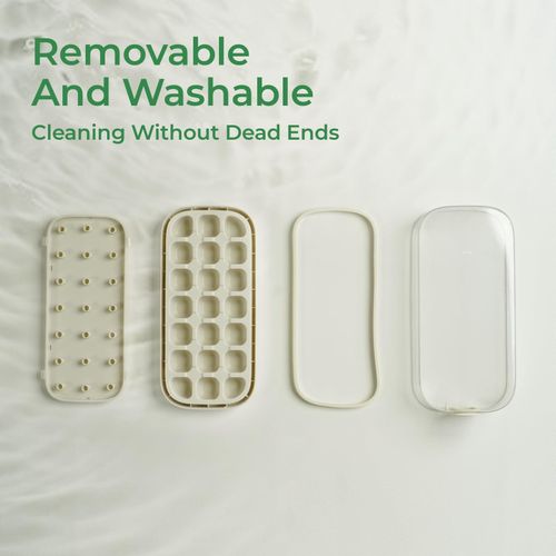 Ice Cube Tray with Lid and Bin 21 Pcs Quick-Fill Ice Cube Mold for Freezer Easy Press to Release White No-Touch Ice Cube Trays