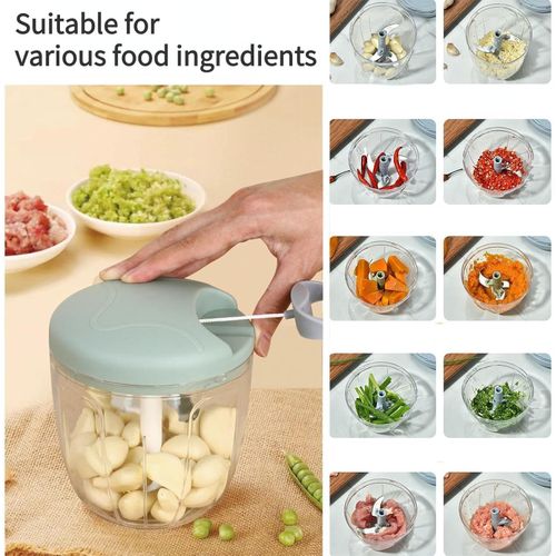 CYFAZA 900ml Manual Food Processor Vegetable Chopper Meat Grinder, Portable Hand Pull String Garlic Mincer Onion Cutter for Veggies, Ginger, Fruits, Nuts, Herbs, Blue
