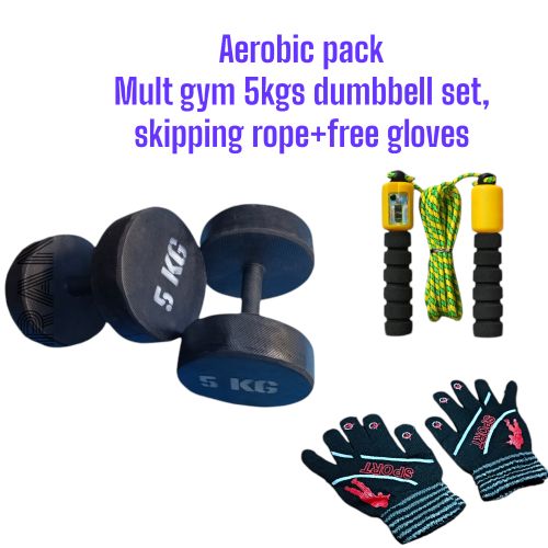 5kg Dumbbell Set, Skipping Rope Free Gloves(Aerobic Pack)