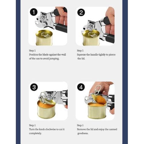 Manual Can Opener, Ergonomic Heavy Duty Design with Built-in Bottle Opener, Anti-Slip Handles, Smooth Edge Stainless Steel Cutter, Black
