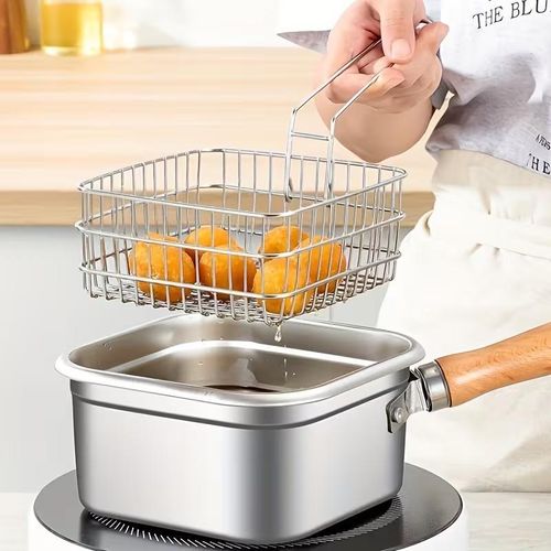 Set of 3 Stainless Steel Deep Fryers, Featuring a Japanese Square Pot Suitable for Milk, Noodles, And Tempura, with a Large Capacity, Designed for Home Stovetops And Portable for Outdoor Cooking