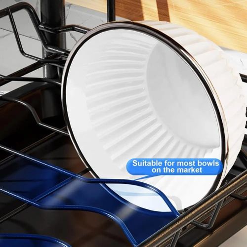 Double-Tier Dish Drainer, Kitchen Dish Storage Rack with Drain Tray - Black