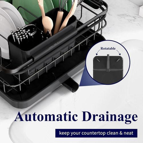 Flushrenic Dishwashing rack,Kitchen countertop cutlery drying rack,Dish Drying Rack for Kitchen Counter,Adjustable Drain Spout,Utensil Separation Design,Spout Removable Utensil and Cup Holder,Kitchen storage