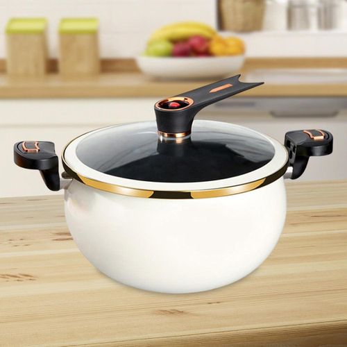 Mini Pressure Cooker 8L Fast Heating Pressure Cooker with Locking Handle Induction Cooker Non-stick Soup Pot - White