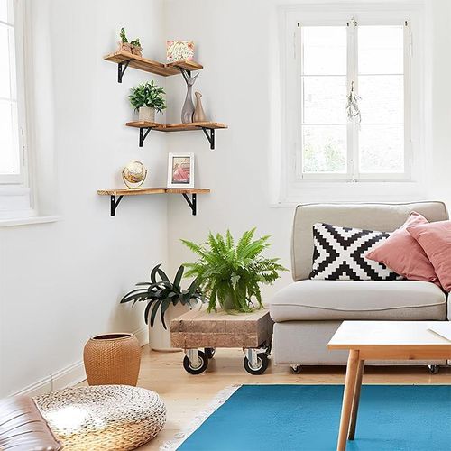 Set of 3 Corner Floating Shelves Wall Mounted for Home Decor, Office, Bedroom, Laundry Room