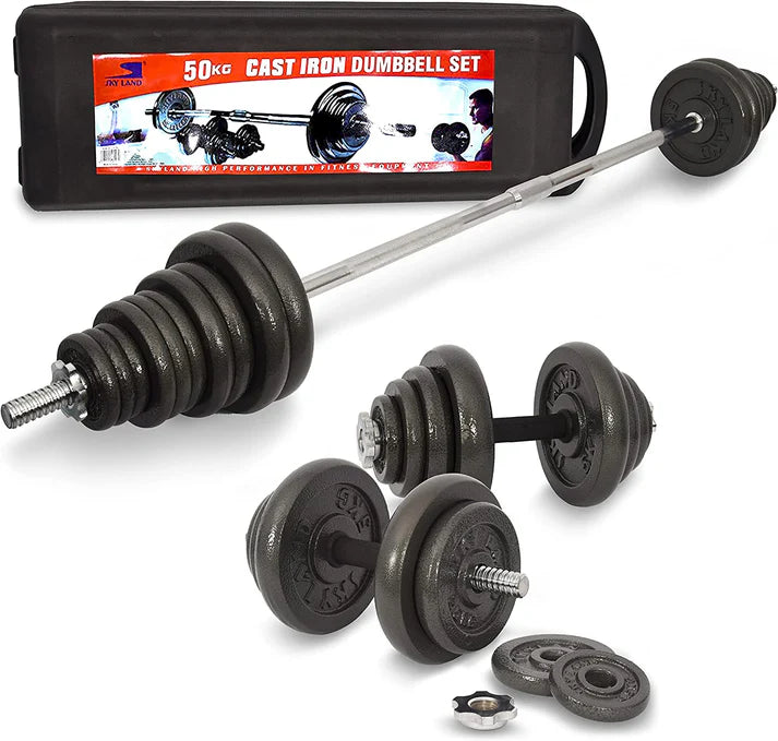 50KG Adjustable Cast Iron Barbell & Dumbbell Set with Carrying Case