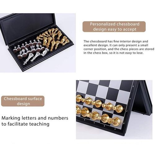 Folding Chess Board Set Gold Silver Travel Chess Board Game Sets Portable Beginner Chess Set Plastic for Children Adult Party