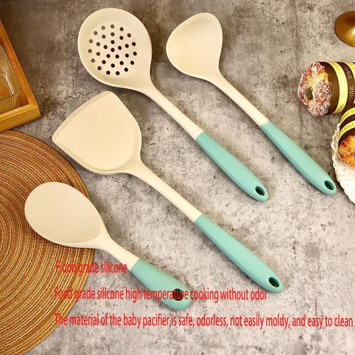 Flushrenic 4PCS Cooking Utensil Set, Heat Resistant Silicone Kitchen Cookware Utensils Set, Kitchen Cooking Tools Includes Turner, Spoon, Slotted spoon, Rice Spoon