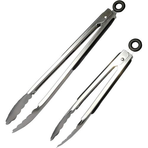 Stainless Steel Kitchen Tongs - Non-Slip Silicone Grip with Lock (9" &amp; 12"