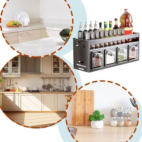 Wall-mounted spice rack, oil/salt/sauce/v-inegar/seasoning storage box
