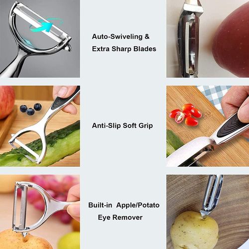 2 Pack Vegetable &amp; Potato Peelers | Y &amp; I Shape | Stainless Steel Blades | Ergonomic Non-Slip Handle | Dishwasher Safe | Fruit &amp; Veggie Peeler Set