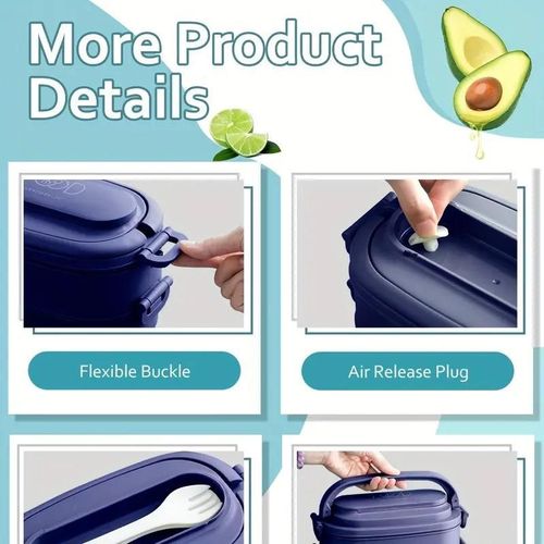 Sturdy Stackable Bento Lunch Box with Individual Compartments - Microwave Safe, Leak-Proof, Durable Polypropylene Container for Work and Outdoor Use - Navy