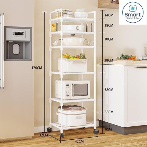 Smartraha life RahaLife Multifunctional Floor Standing Storage Rack Multi-Tier Kitchen Organizer for Microwave, Utensils Bathroom &amp; Home Use Sturdy Steel Shelf
