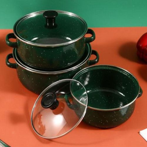 3-piece enamel stockpot with lid cooker portable multi-function reusable stockpot soup - Green