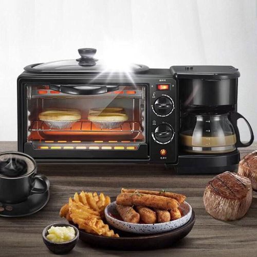 110V 220V Multifunction 3 In 1 Breakfast Machine Toaster Oven Pan Frying Coffee - Black
