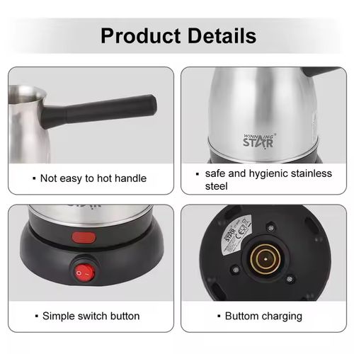 Winningstar Coffee Maker Pot Stainless Steel Mocha Espresso Latte with Electric Stove Filter Moka