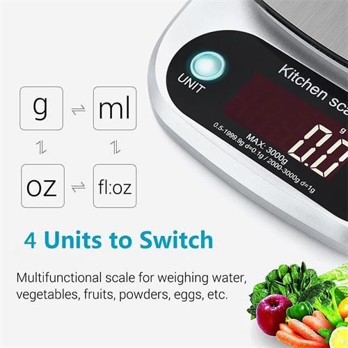 Multi-measuring kitchen scale, high-precision stainless steel LED digital scale - 10kg 1g