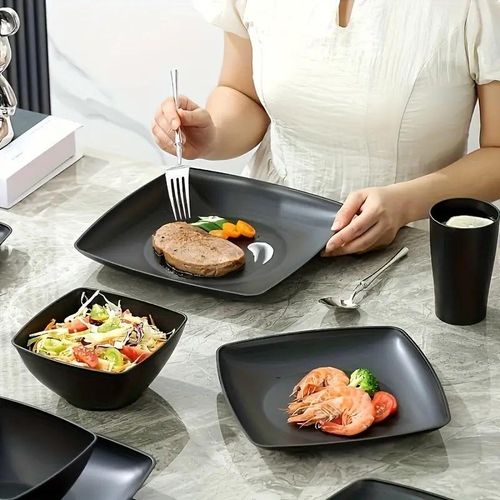 16pcs Square tableware set including plates, dinner plates, bowls and cups
