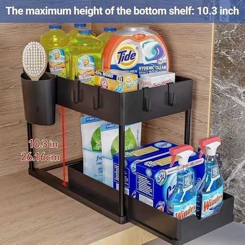 2-layer storage under sink, sliding drawer, multifunctional organizer for kitchen and bathroom sink