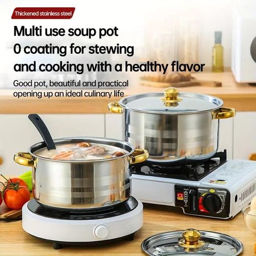 5-piece stainless steel cookware set - multifunctional soup pot with lid, enhanced capacity design, non-stick and scratch-resistant, suitable for all stove types
