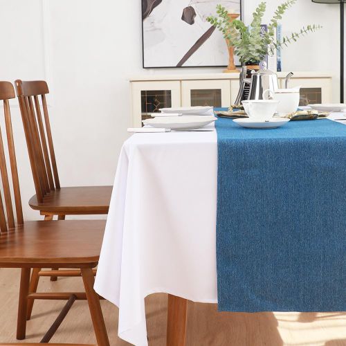 Solid Tablecloth and Table Runner Set, Washable Kitchen Dining Table Decoration for Home Party Decor, Dark Blue