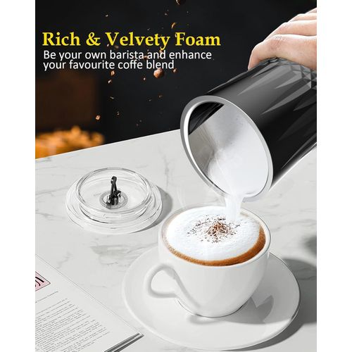 TodyJeyHo Milk Foaming Machine 4 in 1, 400W, 240 ml, Hot and Cold Foaming, Milk Foaming Machine for Milk, Chocolate, Cappuccino, Frappe, Heating Function, Keep Warm and Temperature Control, Stainless Steel, black