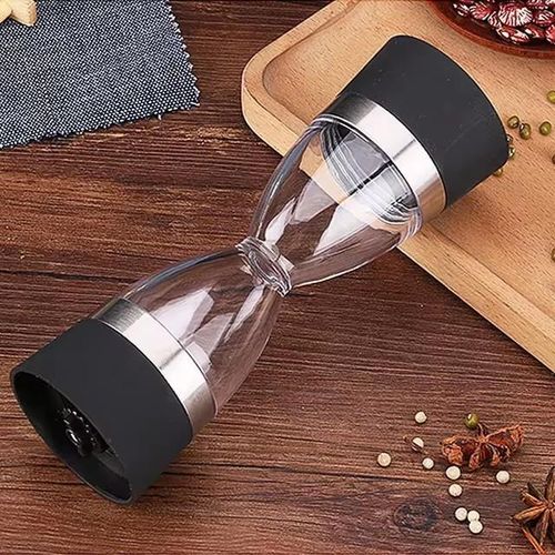 2-in-1 Dual Chamber Pepper Grinder – Black &amp; Silver, Adjustable Coarseness
