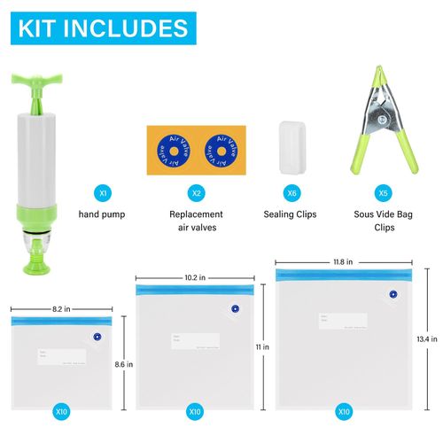 Inkbird Reusable Vacuum Storage Bags 3 Sizes with Hand Pump for Food Storage
