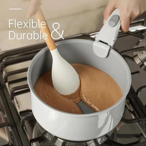 10-piece set of non-stick pans with wooden handles and silicone spatulas - khaki