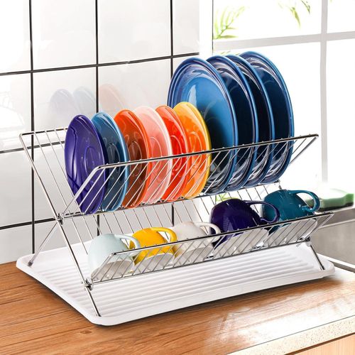 TodyJeyHo Collapsible Dish Drying Rack with Drip Tray  2 Tier Dish Drainer Rack
