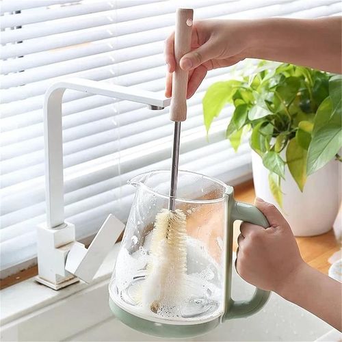 3PCS Bottle Cleaning Brush Set,  Long Wooden Handle Natural Bristle Water Bottle Cleaning Brush for Water Bottle, Cup, Teapot, Baby Bottle, Pot(S&amp;M&amp;L)