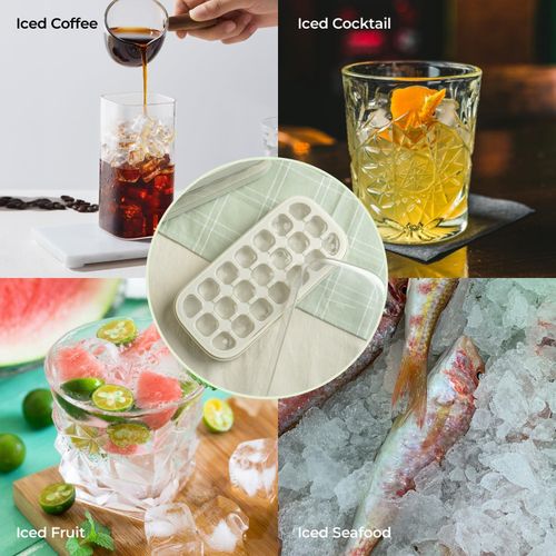 Ice Cube Tray with Lid and Bin 21 Pcs Quick-Fill Ice Cube Mold for Freezer Easy Press to Release White No-Touch Ice Cube Trays