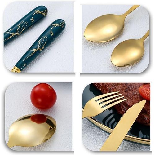 24-piece stainless steel cutlery set - dark green