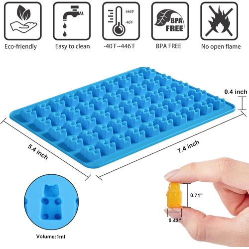 Gummy Bear Candy Molds Mini Size Silicone Molds For Hard Candy With 2 Droppers, Gummy, Caramels, Chocolate, Ganache, Ice Cubes, 4Packs, 200 Cavity