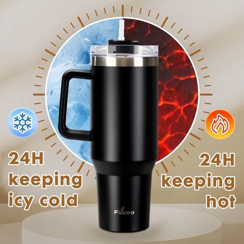 Beqqk 40oz Tumbler with Handle and Straw, Insulated Stainless Steel Travel Mug, Double Wall Vacuum Leak-Proof Cup for Hot &amp; Cold Drinks