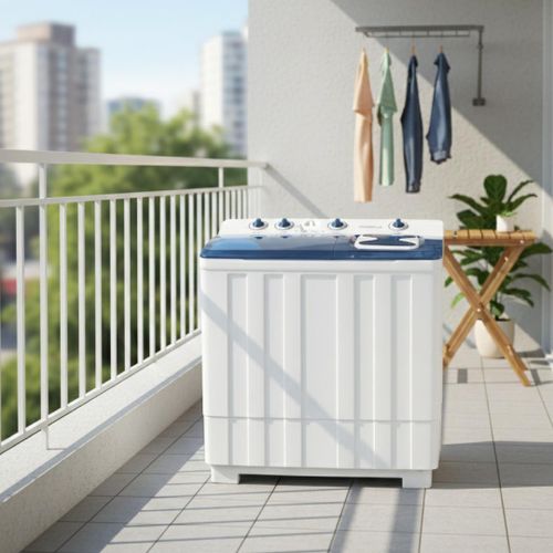 Vision Plus 12KG Twin Tub Top Load Washing Machine – Turbo Dry, Rodent Protection, Washes Duvets &amp; Blankets, Low Power, White &amp; Blue (2YRS WRTY)