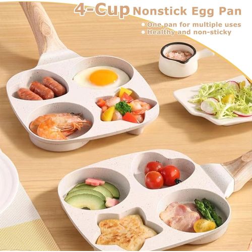 4-Grid Non-Stick Omelette Pan with Scald-Proof Handles, Kitchen Gadgets for Pancakes, Burgers, and Sandwiches - White