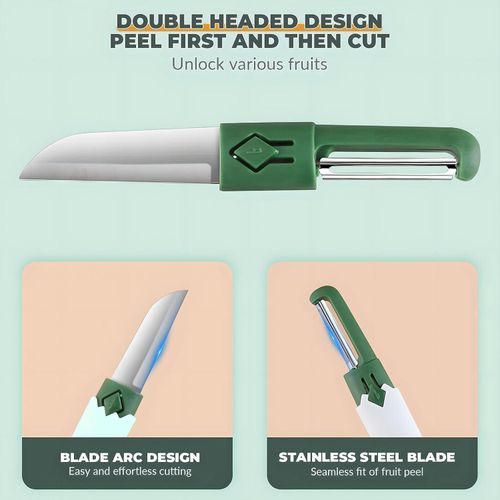 2 in 1 Paring Peeler Knife Multifunctional Stainless Steel Peeler,Creative Fruit and Vegetable Dual-Use Peeler Knife, Outdoor Portable Safety Cover Peeling Fruit Peeler, Kitchen gadgets (White Green)