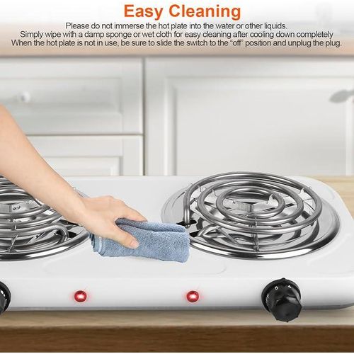 Jx 2000W Portable Electric Double Coil Burner With Dual Control &amp; 5 Level Temperature Control, Easy To Clean, Lightweight Stainless Steel Countertop Stove For Kitchen Dorm Camping