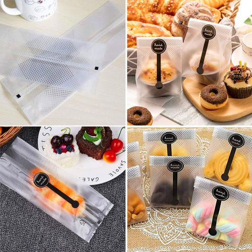 100pcs Translucent Plastic Bags, BetterJonny Cellophane Bags with 100Pcs Hand Made Stickers for Cookie, Cake, Chocolate, Candy, Bakery Party Supplies