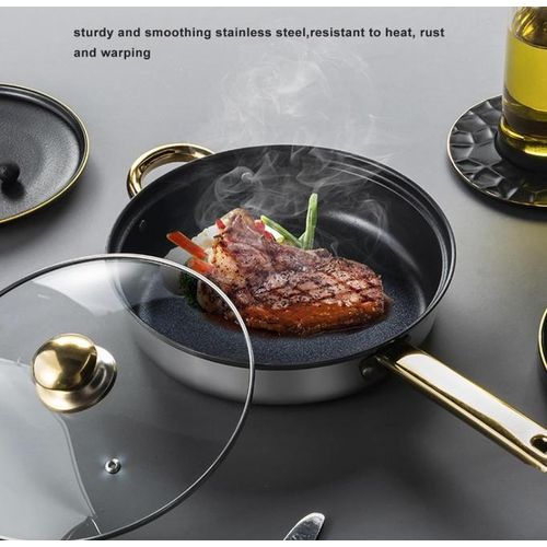 12Pcs Heavy Non-Stick Cooking Pot Set/Cookware Set With Frying Pan  - With Glass Lid - Gold