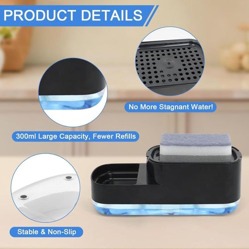 Effortless For Kitchen Cleanup 2 in 1 Soap Dispenser and Sponge Holder for Easy Access (Black)