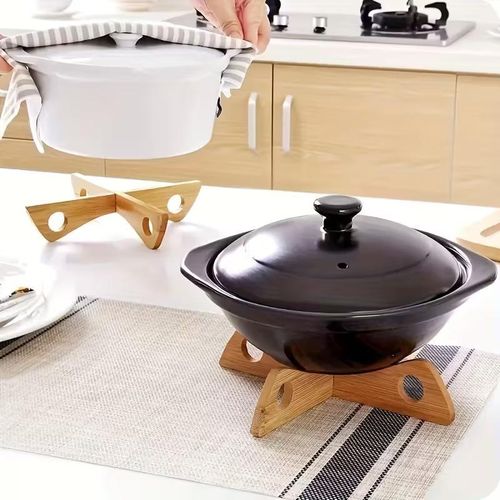 2 Pack Bamboo Trivet Pot Holder - Detachable Heat Insulation Stand for Wok, Frying Pan, Dutch Oven - Reversible Cooling Rack for Hot Pans - Heat Resistant for Countertop, Camping, Outdoor