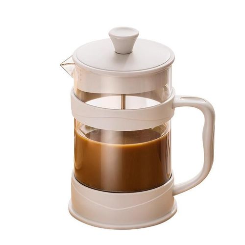 Plastic free glass tea press and coffee machine, 800ML hand brewed coffee pot - white