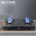 AILYONS GS017-1 Stainless Steel Double Burner Gas Cooker Table Top Gas Stove - Black (1YR WRTY)
